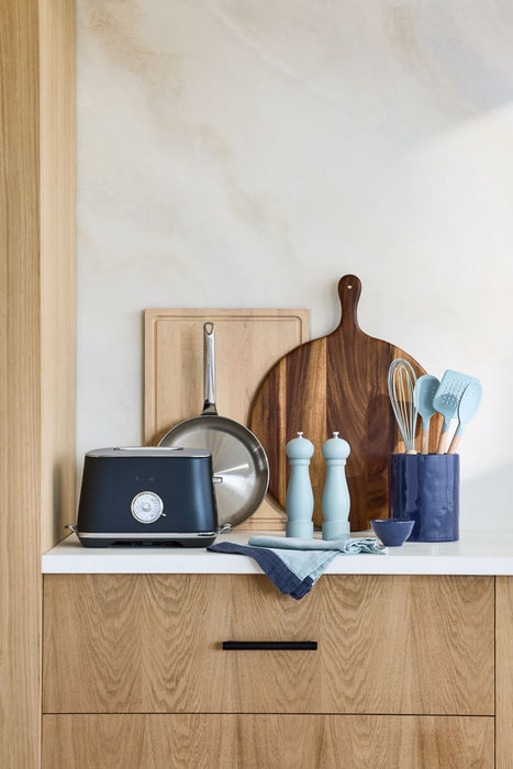 Marin Quiet Blue Silicone and Wood Slotted Turner