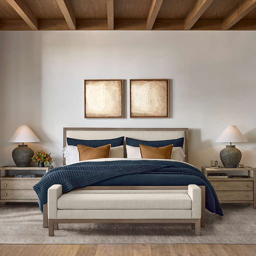 Keane Weathered Natural Wood Upholstered Queen Bed