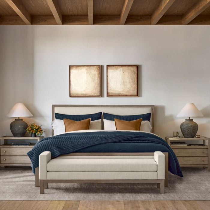 Keane Weathered Natural Wood Upholstered King Bed