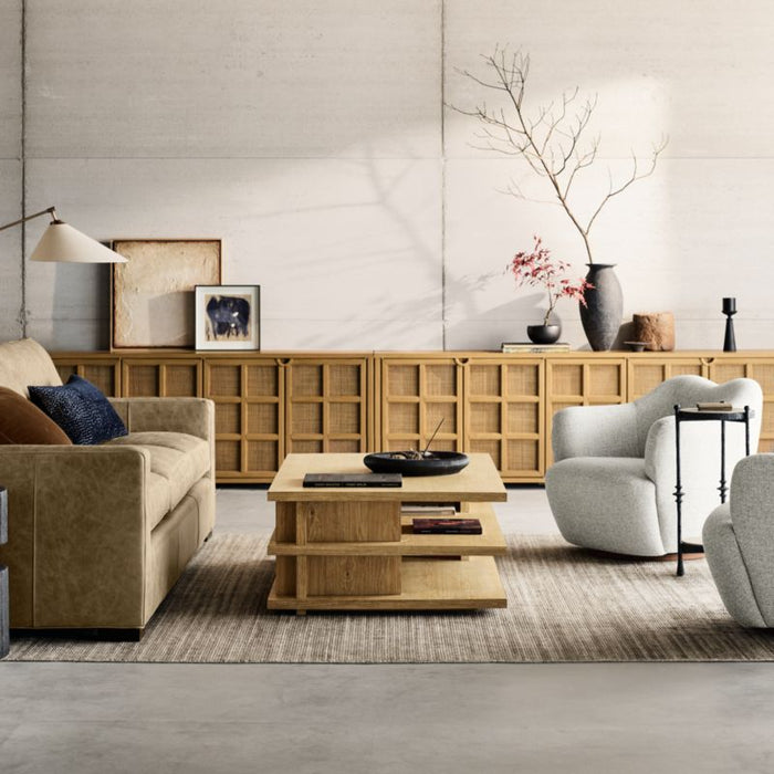 Campagna 76" Rattan and Natural Oak Wood Storage Media Console