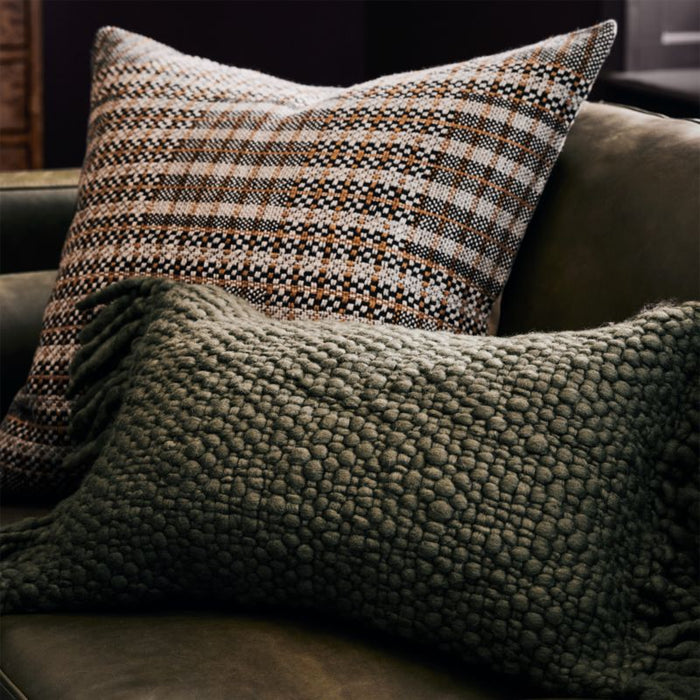 Chunky Woven Wool Fringe 22"x15" Burnt Green Throw Pillow Cover