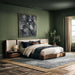 Milano Natural Walnut Wood Upholstered Queen Bed with Nightstands