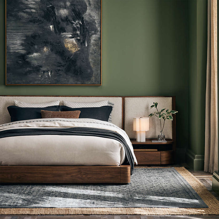 Milano Natural Walnut Wood Upholstered Queen Bed with Nightstands