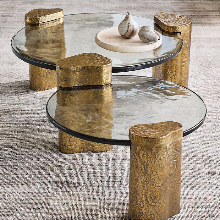 Alchemy Burnished Brass and Cast Glass 60" Tiered Round Coffee Table