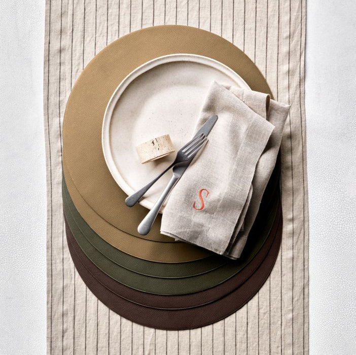 Rizzo Textured Easy Care Faux Leather Garden Green Round Placemat