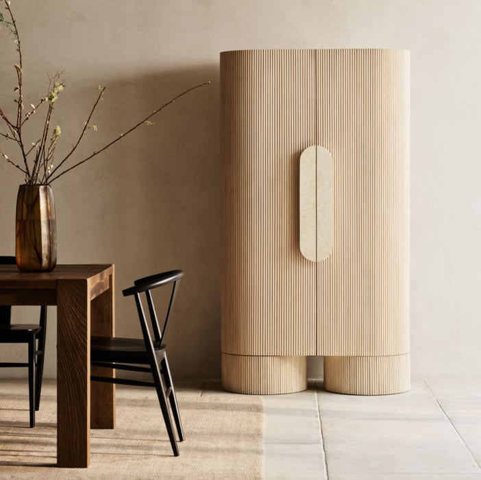 Kahn 41" Ribbed Whitewashed Oak Wood Closed Storage Cabinet