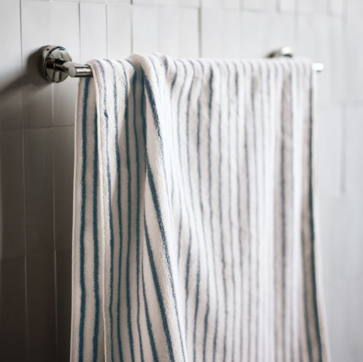 Organic Turkish Cotton Pampas Ivory and Evening Blue Stripe Bath Towel