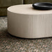 Kahn Off-White Concrete and Oak Wood Ribbed 62" Oval Coffee Table