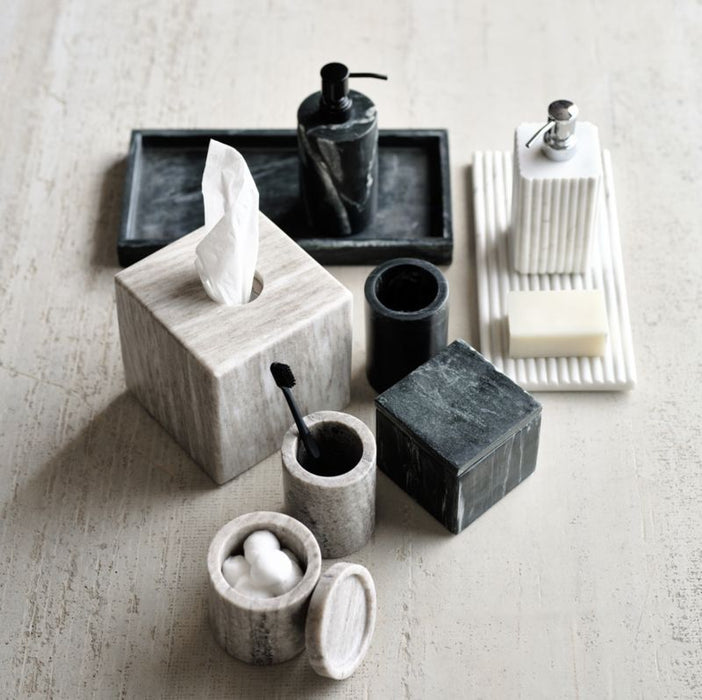 Carmen Fluted White Marble Tissue Box