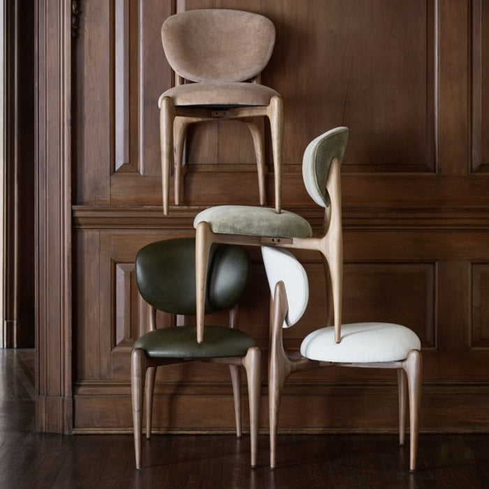 Via Ivory Fabric Walnut Wood Dining Chair