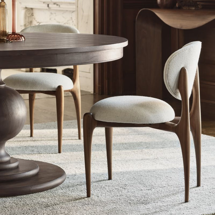 Via Ivory Fabric Walnut Wood Dining Chair