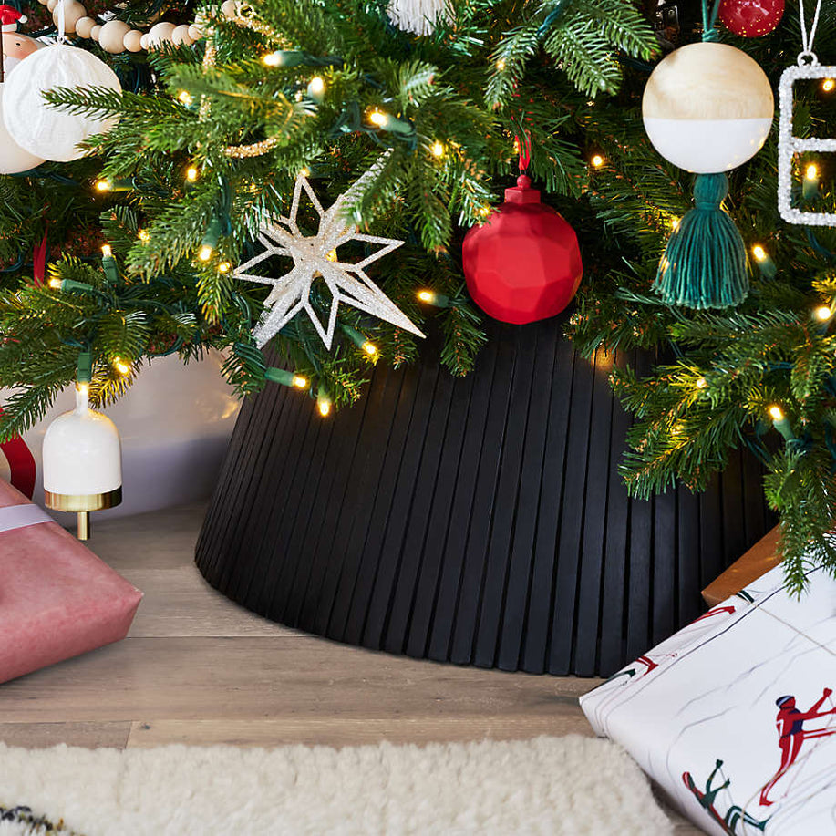 Skei Black Wood Christmas Tree Collar 24" Crate and Barrel Philippines