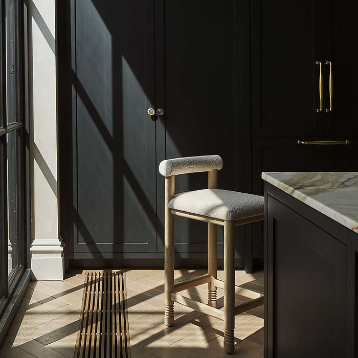 Revival Boucle Oak Counter Stool by Athena Calderone