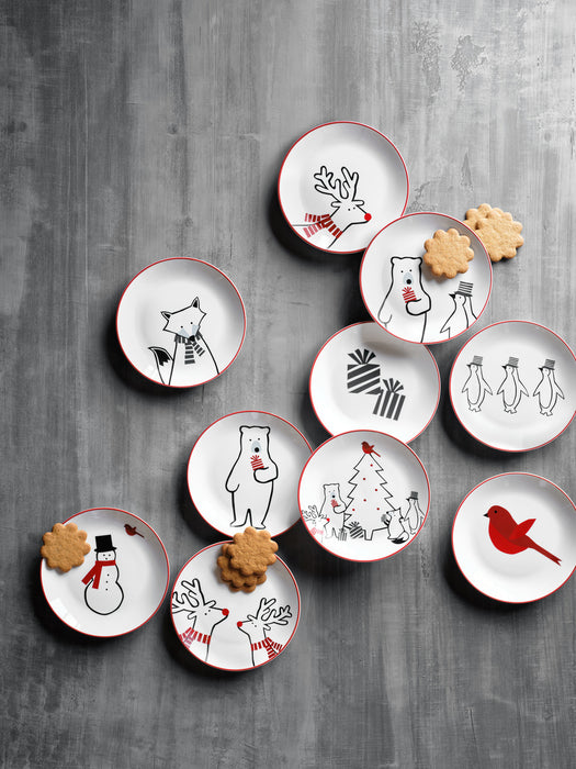 Joan Anderson Arctic Friends Christmas Appetizer Plates with Stand, Set of 10