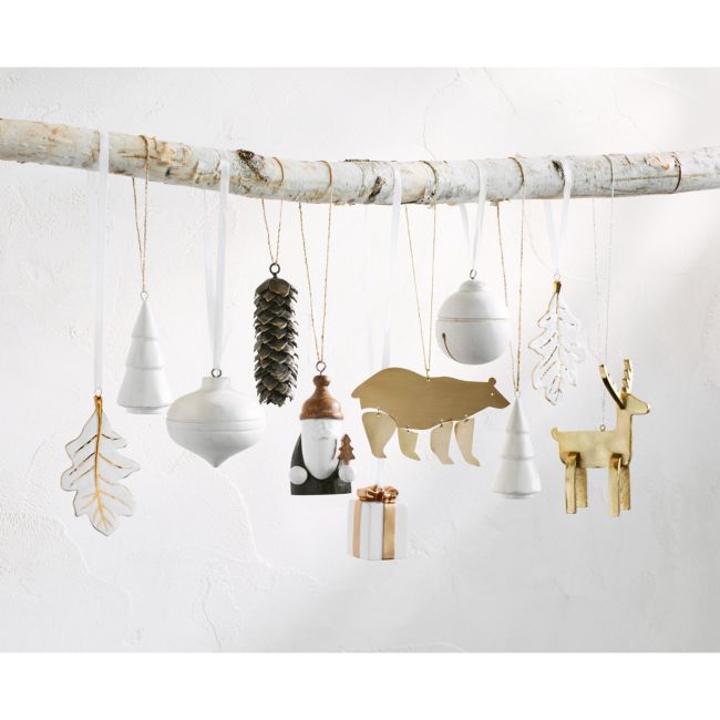 Rectangle White & Gold Ceramic Christmas Present Ornament