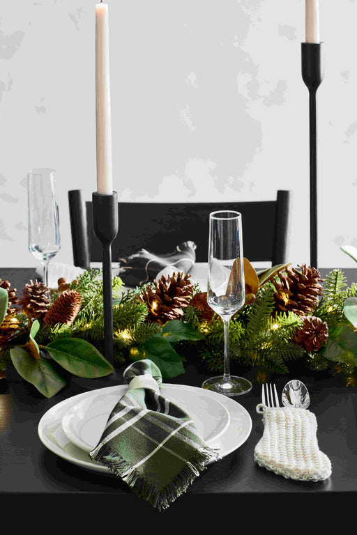 Craft Green Plaid Organic Cotton Fringe Dinner Napkin