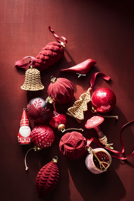 Red Mercury Glass Christmas Ornaments, Set of 6