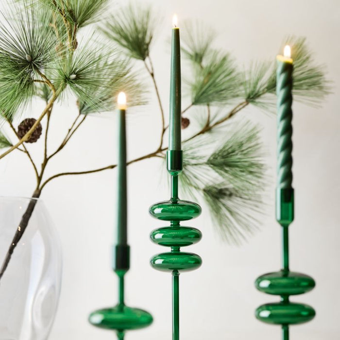 Venezia Medium Spruce Green Glass Taper Candle Holder