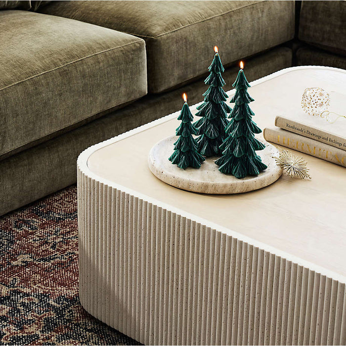 Kahn Cream Ribbed Concrete and Oak Wood 44" Rounded Square Coffee Table