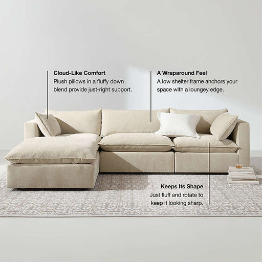 Lotus Deep Modular 3-Piece L-Shaped Armless Sectional Sofa
