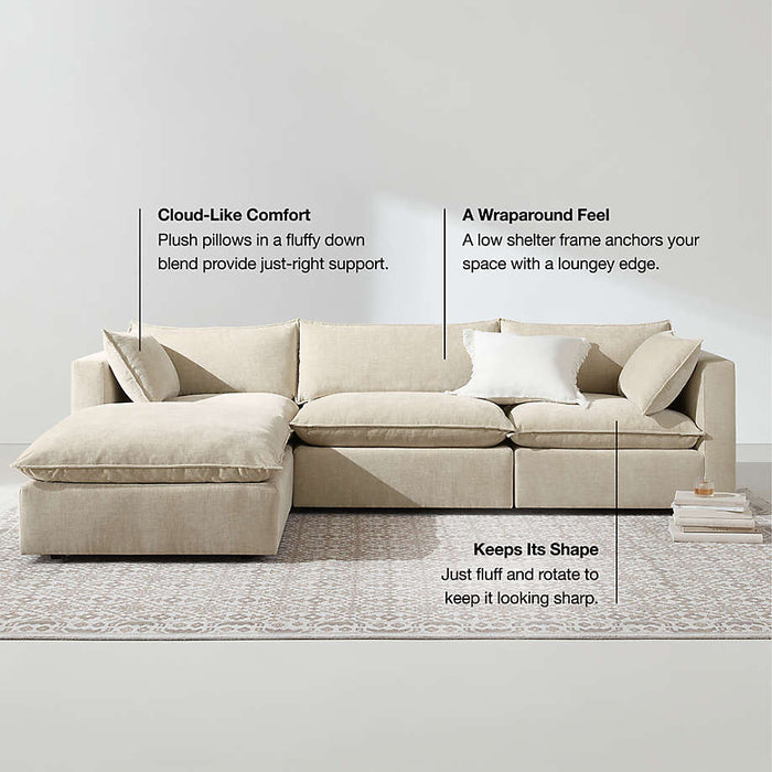 Lotus Deep Modular 3-Piece L-Shaped Armless Sectional Sofa