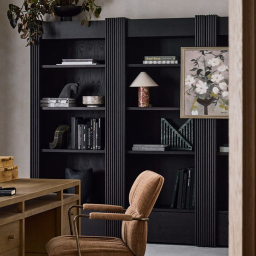 Siena 34" Black Wood 4-Shelf Storage Bookcase with Drawer