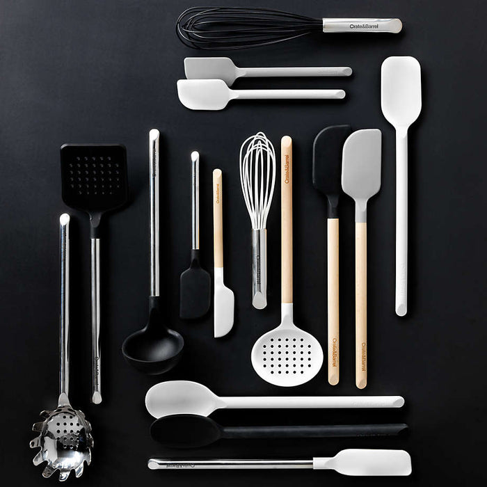 Crate & Barrel Black Silicone and Wood Slotted Turner