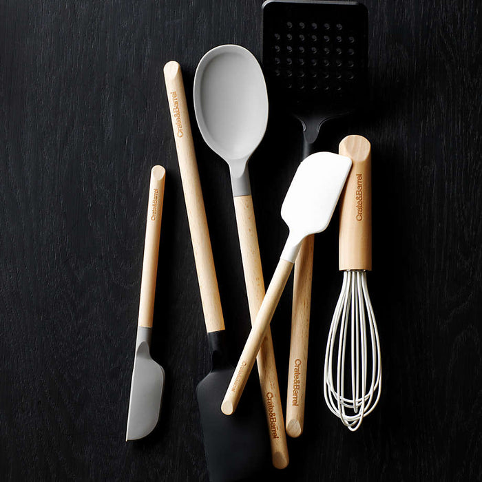 Crate & Barrel Black Silicone and Wood 8" Whisk