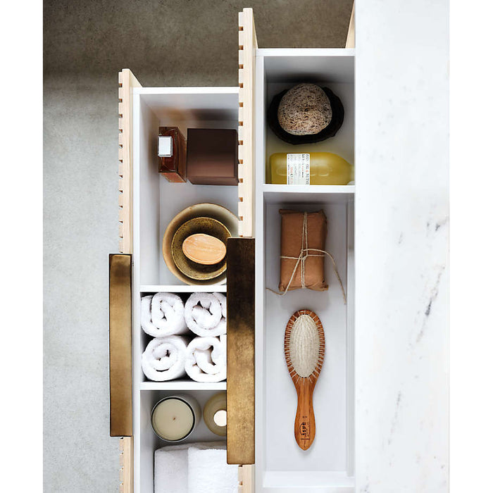 Batten 30" White Marble Top and Oak Wood Single Sink Floating Vanity