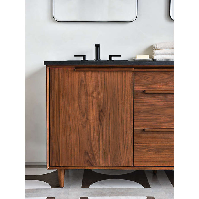 Tate 60" Black Granite Top Double Sink Vanity with Walnut Wood Doors