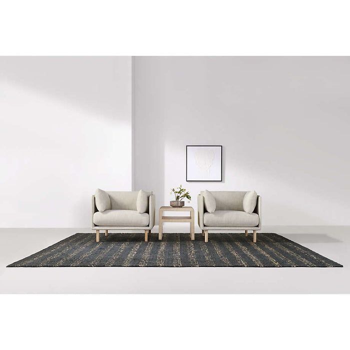 Rouen Jute/Wool Blend Triple Striped Black Area Rug 6'x9'