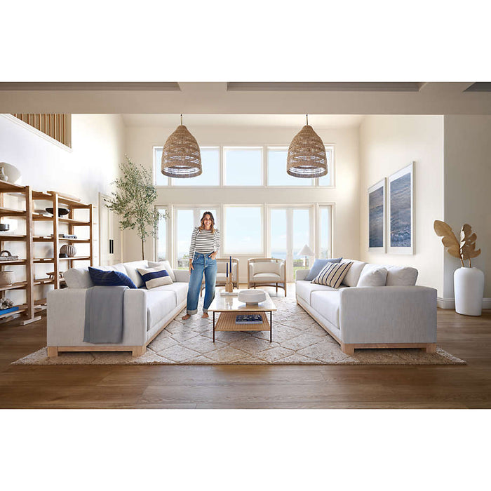 Terranea Onyx Marble and Brass Metal 54" Rectangular Coffee Table with Wicker Shelf