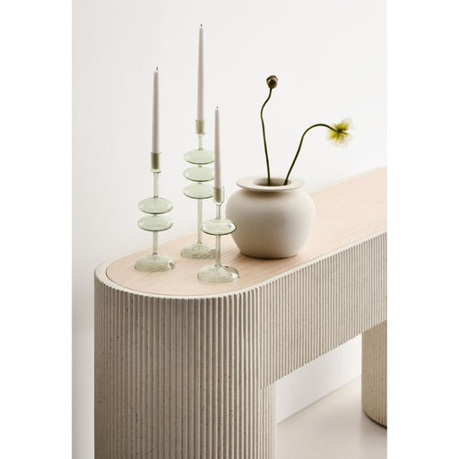 Kahn Off-White Concrete and Oak Wood Ribbed 72" Console Table