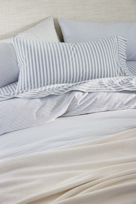 Oxford Shirting Light Indigo Blue Organic Cotton Reversible King Bed Pillow Sham