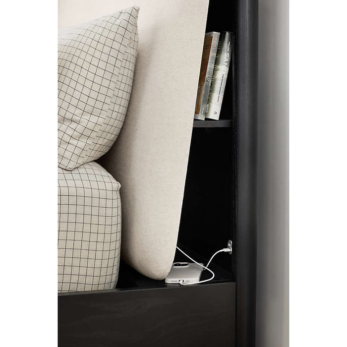 Casa Black Oak Wood Queen Storage Bed with Outlet