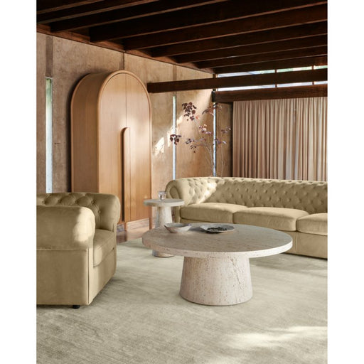 Willy Faux Travertine Resin 44" Round Pedestal Coffee Table by Leanne Ford