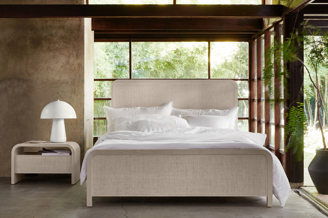 Rica White Wood and Grasscloth King Bed