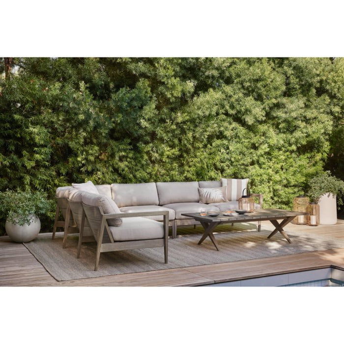 Andorra 61" Weathered Grey Wood Outdoor Coffee Table with Drink Bin