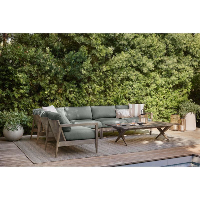 Andorra 61" Weathered Grey Wood Outdoor Coffee Table with Drink Bin
