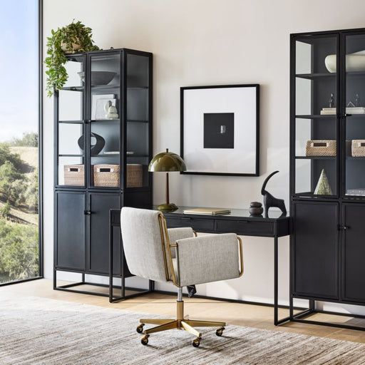 Caterina Natural Upholstered Office Chair with Brass Base