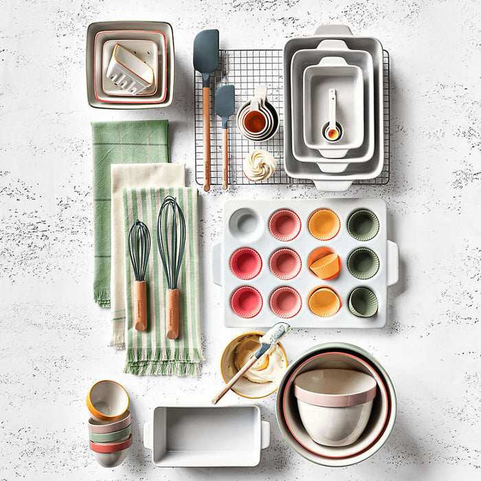 Crate & Barrel Deep Sage Green Silicone and Wood 8" Whisk