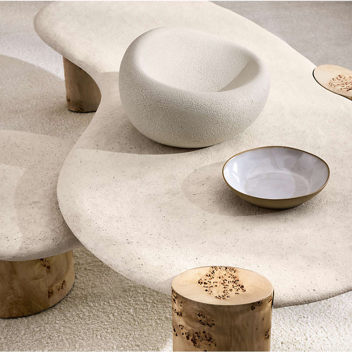 Sassolino Concrete and Burl Wood Coffee Table by Athena Calderone