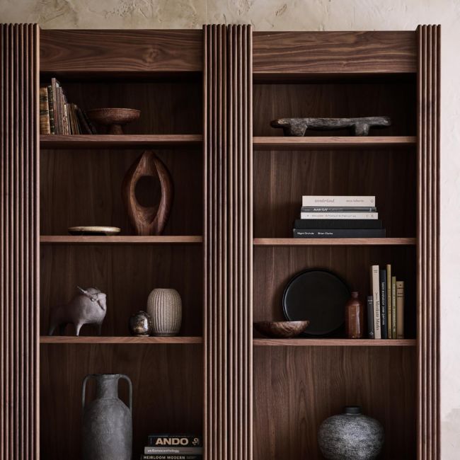 Siena 84" Walnut Wood 4-Shelf Storage Bookcase with Drawer