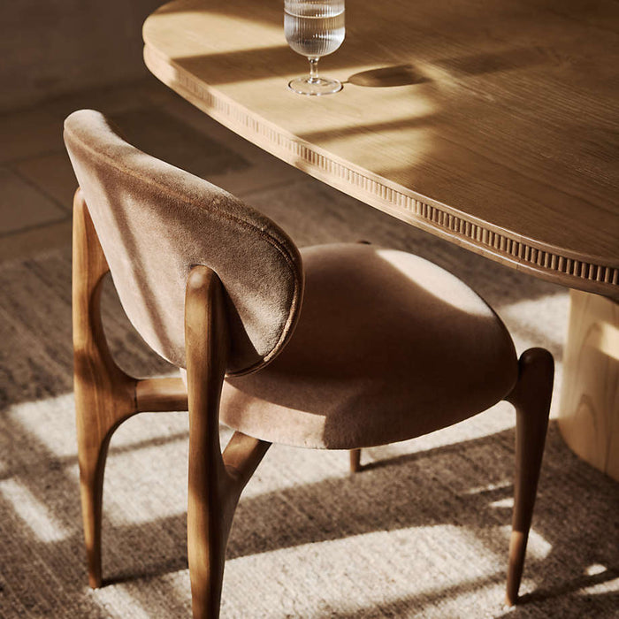 Via Olive Green Velvet Walnut Wood Dining Chair