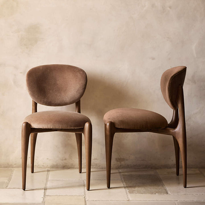 Via Olive Green Velvet Walnut Wood Dining Chair