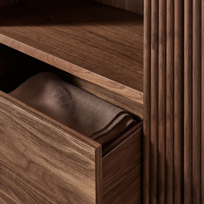 Siena 84" Walnut Wood 4-Shelf Storage Bookcase with Drawer