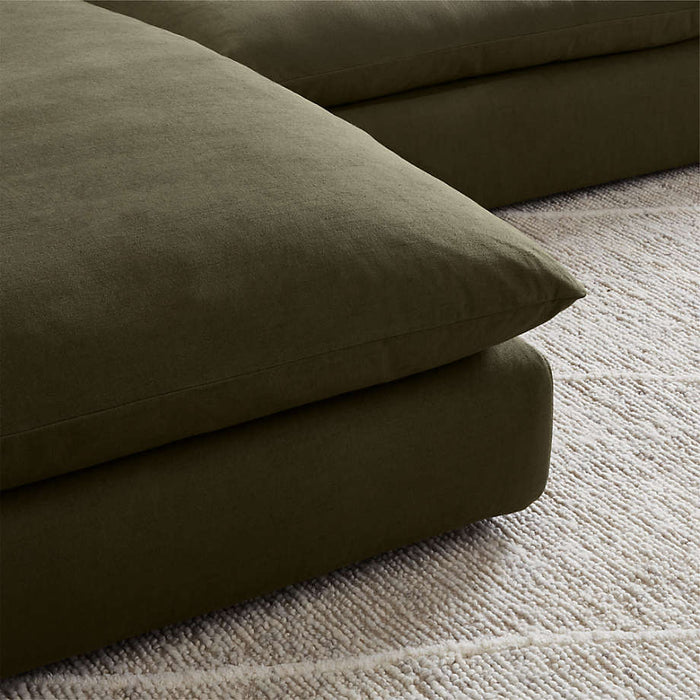 Unwind Modular 4-Piece U-Shaped Slipcovered Sectional Sofa with Double Chaise Lounge