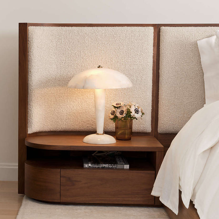 Milano Natural Walnut Wood Upholstered Queen Bed with Nightstands