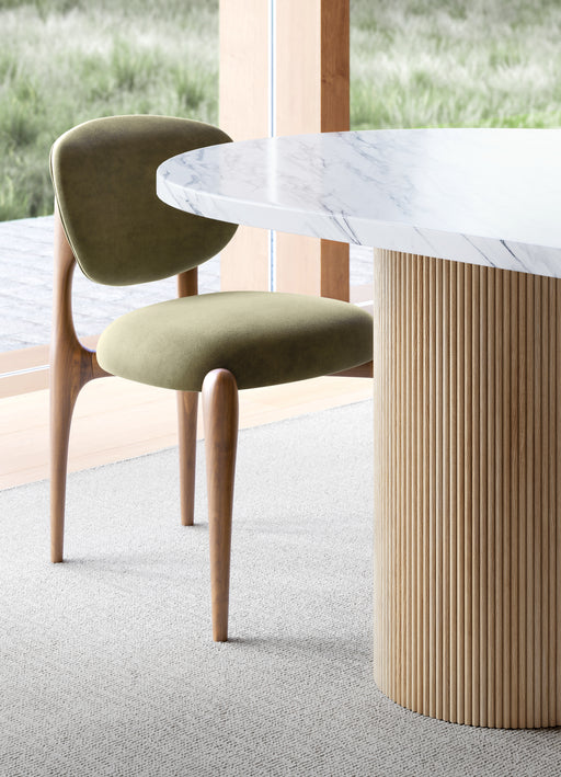 Via Olive Green Velvet Walnut Wood Dining Side Chair