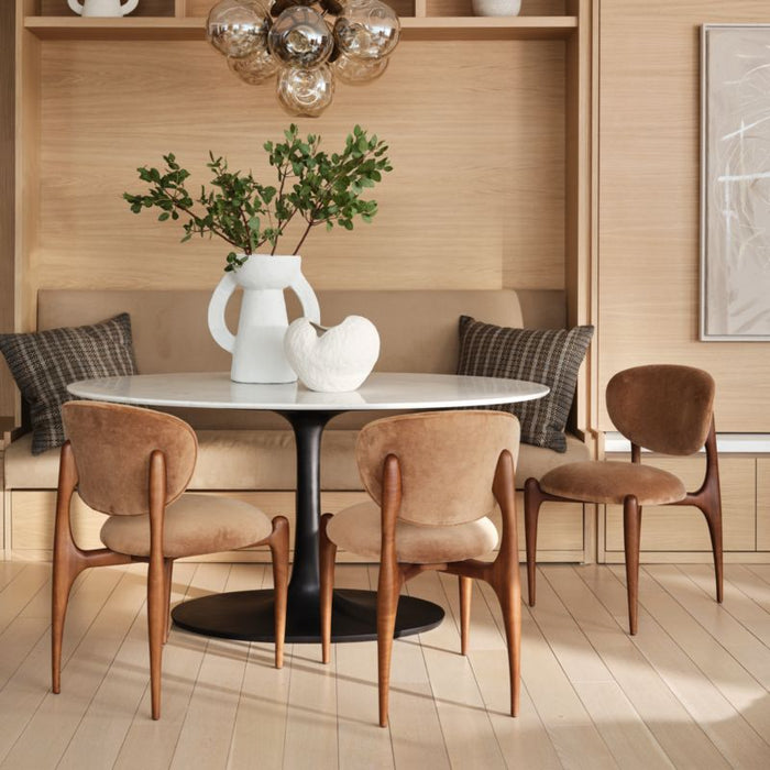 Via Toffee Brown Velvet Walnut Wood Dining Chair
